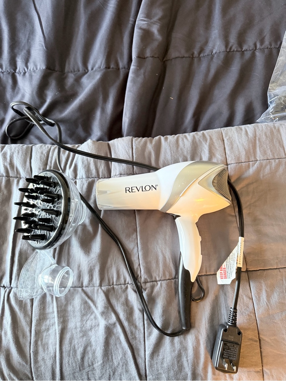 Revlon White and Silver Compact Hair Dryer with Diffuser